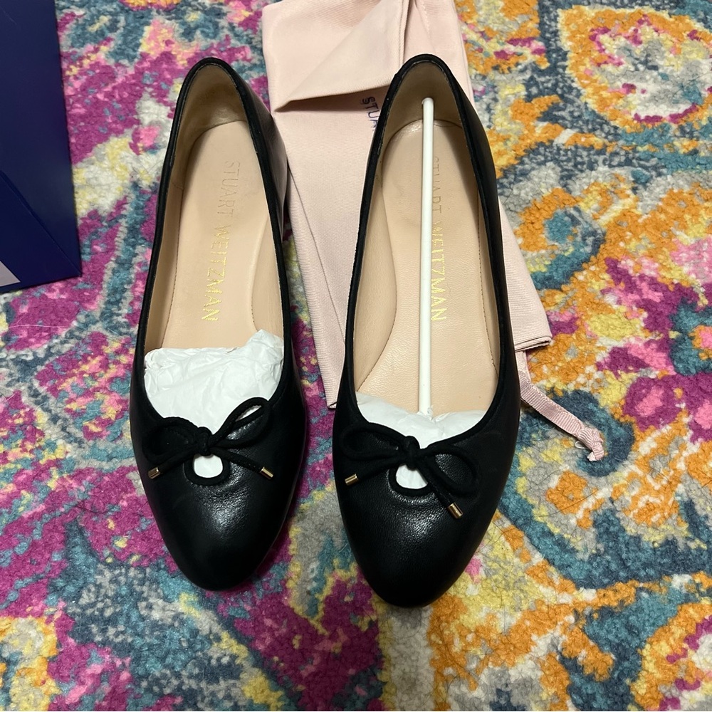 Stuart Weitzman Black Ballet Flats with Bow Accent